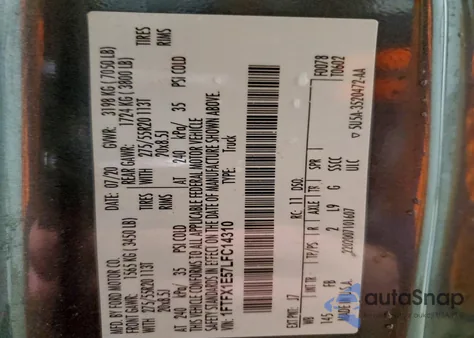 2020 Ford F150 Super Cab z USA, uszkodzony, nr VIN 1FTFX1E57LFC14310